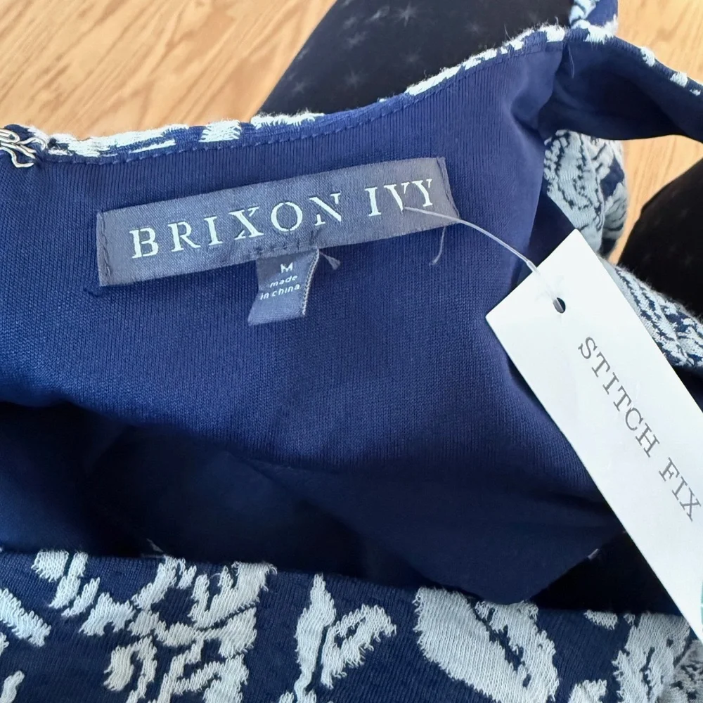 Brixton Ivy Medium NWT Scoop Neck Sleeveless Dress Textured Pattern Navy/Grey - Picture 7 of 7